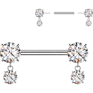 Titanium Nipple Piercing Prong Setting Cubic Zirconia Dangle Push-In