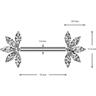 Titan Nippelpiercing Blume Zirkonia Marquise Schliff Push-In