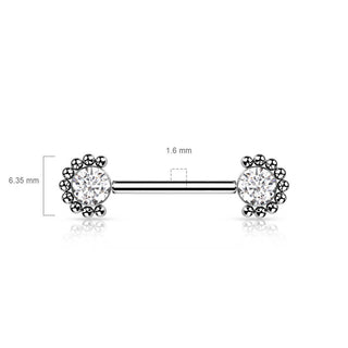 Titan Nippelpiercing Zirkonia Opal Silber Push-In