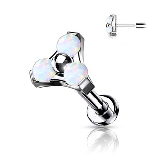 Titanium Labret Push-In Triangle Opal Silver