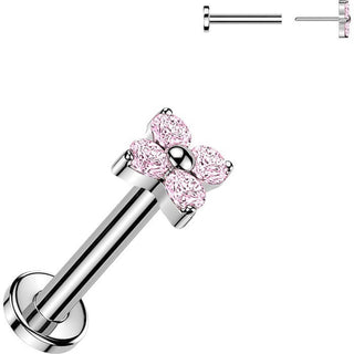 Titanium Labret 4 Zirconia Petal Flower Push-In