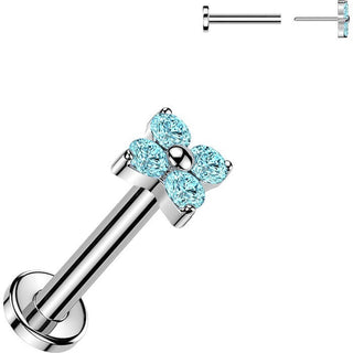 Titanium Labret 4 Zirconia Petal Flower Push-In