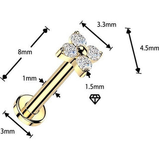 Titanium Labret 4 Zirconia Petal Flower Push-In