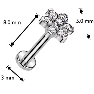 Titanium Labret Flower Zirconia Push-In