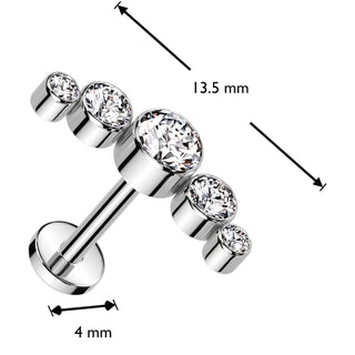 Titanium Labret 5 round zirconias bezel setting Push-In