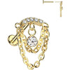 Titanium Labret Double Chain Curve Cubic Zirconia Dangle Push-In