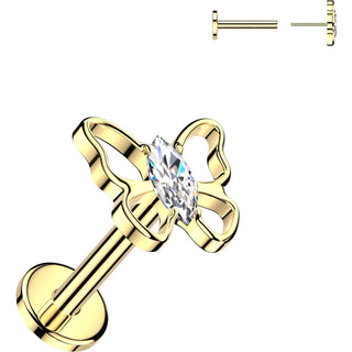 Titanium Labret Butterfly Marquise Cubic Zirconia Push-In
