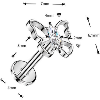 Titanium Labret Butterfly Marquise Cubic Zirconia Push-In