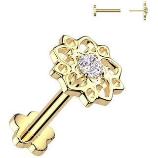 Titanium Labret flower zirconia flower base Push-In