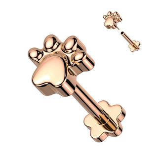Titanium Labret Paws Flower Base Push-In