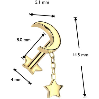 Titanium Labret Moon star dangle star base Push-In