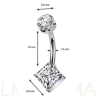 Titanium Belly Button Piercing round zirconia square zirconia Push-In