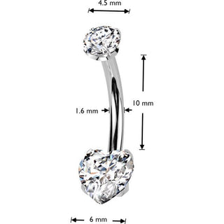 Titan Bauchnabelpiercing Herz Zirkonia Krappenfassung Push-In