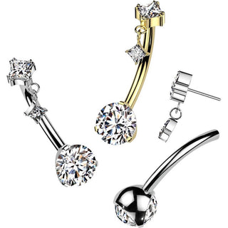 Titan Bauchnabelpiercing Zirkonia Zargenfassung Diamant Form Anhänger Push-In