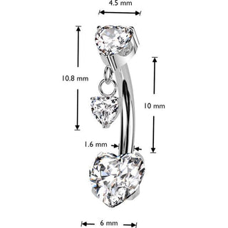 Titan Bauchnabelpiercing Zirkonia Herz Anhänger Krappenfassung Push-In