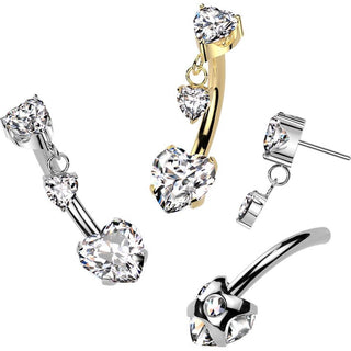 Titan Bauchnabelpiercing Zirkonia Herz Anhänger Krappenfassung Push-In