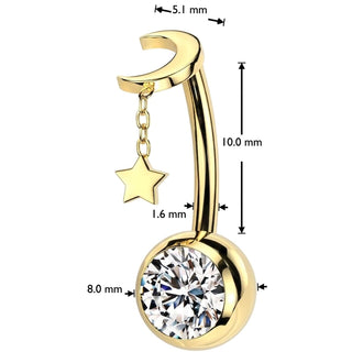Titanium Belly Button Piercing star moon dangle zirconia Push-In