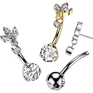 Titan Bauchnabelpiercing Zirkonia Kleiner Anhänger Marquise Schliff Push-In