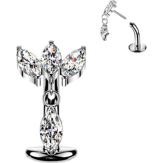 Titanium Belly Button Piercing triple marquise zirconia fan marquise zirconia dangle Push-In