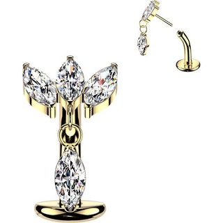 Titanium Belly Button Piercing triple marquise zirconia fan marquise zirconia dangle Push-In
