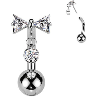 Titanium Belly Button Piercing bow dangle zirconia Push-In