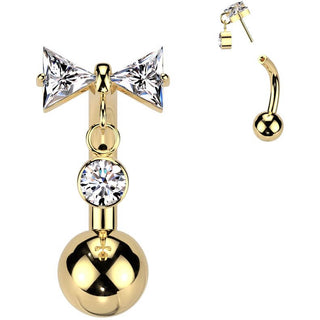 Titanium Belly Button Piercing bow dangle zirconia Push-In
