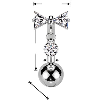 Titanium Belly Button Piercing bow dangle zirconia Push-In