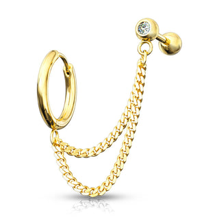 Ohrring Kette Barbell Zirkonia Clicker