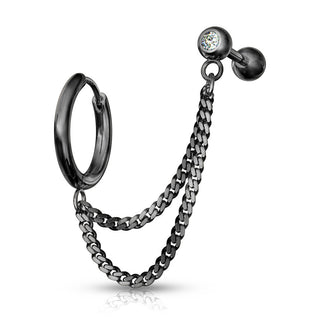 Ohrring Kette Barbell Zirkonia Clicker