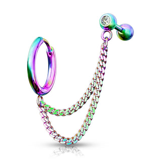Ohrring Kette Barbell Zirkonia Clicker