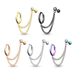 Ohrring Kette Barbell Zirkonia Clicker
