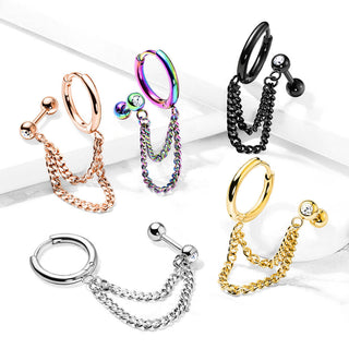 Ohrring Kette Barbell Zirkonia Clicker