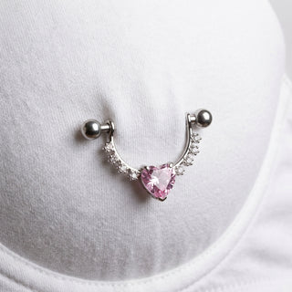 Nipple Piercing Wreath Heart dangle Zirconia – getragen