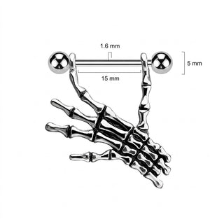 Nipple Piercing Skeleton Hand dangle Silver