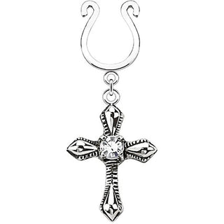 Fake Nipple Piercing Cross dangle Silver Bendable