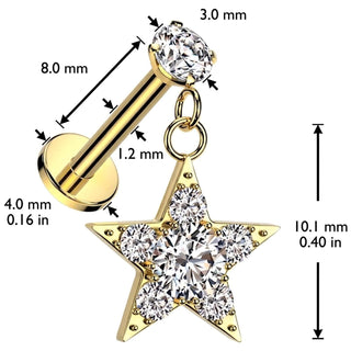 Labret star zirconia dangle Internally Threaded