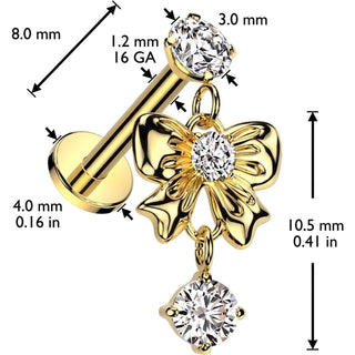 Labret ribbon zirconia dangle Internally Threaded