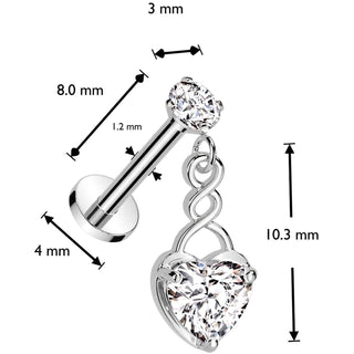Labret heart zirconia Internally Threaded