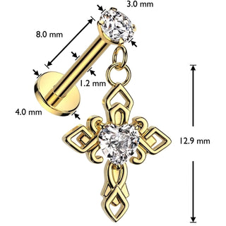 Labret cross zirconia dangle Internally Threaded