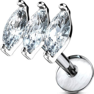 Labret Marquise Schliff 3 Zirkonia Innengewinde