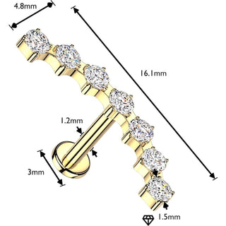 Labret 7 curved cubic zirconia prong setting Internally Threaded