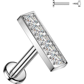 Labret 5 cubic zirconia bar prong setting Internally Threaded