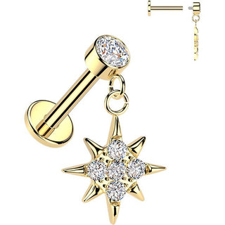 Labret pave cubic zirconia starburst dangle bezel setting Internally Threaded