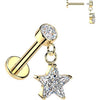 Labret star cubic zirconia dangle bezel setting Internally Threaded
