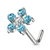 Nasenstecker L-Form Blume Zirkonia Silber