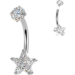 Belly Button Piercing prong set star cubic zirconia Internally Threaded