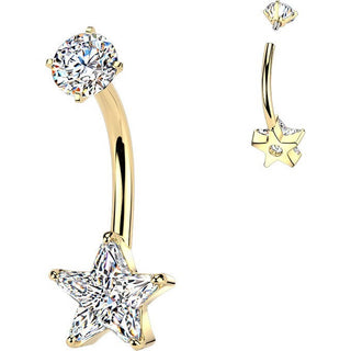 Belly Button Piercing prong set star cubic zirconia Internally Threaded