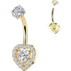 Belly Button Piercing prong set heart and pave cubic zirconia Internally Threaded