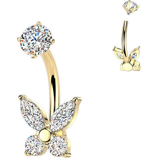 Belly Button Piercing prong set butterfly cubic zirconia Internally Threaded