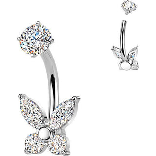 Belly Button Piercing prong set butterfly cubic zirconia Internally Threaded